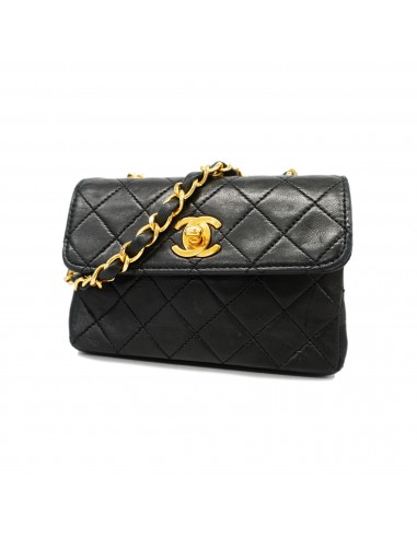 Auth Chanel Shoulder Bag Mini Matrasse Single Chain Lambskin Black Gold Metal s'inspire de l'anatomie humaine