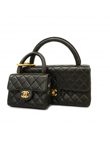 Auth Chanel Handbag Matrasse Parent-Child Bag Lambskin Black Gold Metal livraison gratuite