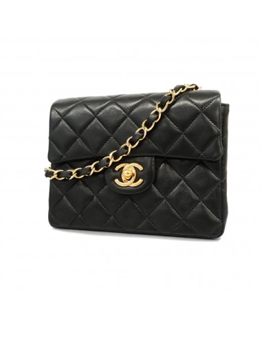 Auth Chanel Shoulder Bag Mini Matrasse Single Chain Lambskin Black Gold Metal Venez découvrir notre 