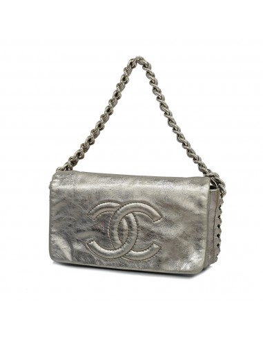 Auth Chanel Chain Shoulder Womens Leather Shoulder Bag Silver Par le système avancé 