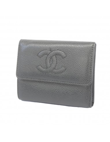 Auth Chanel Tri-fold Wallet Womens Caviar Leather Wallet (tri-fold) Black france