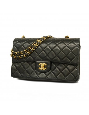 Auth Chanel Shoulder Bag Matrasse W Flap W Chain Lambskin Black Gold Metal français